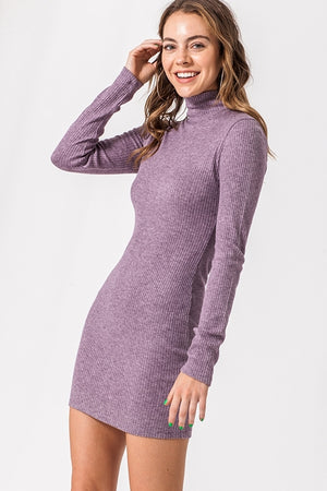 Highneck Ribbed Bodycon Sweater Dress