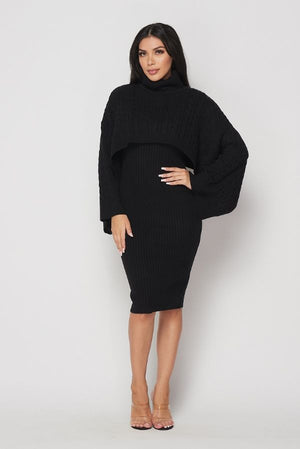 Wide Sleeve Turtleneck Sweater Dress