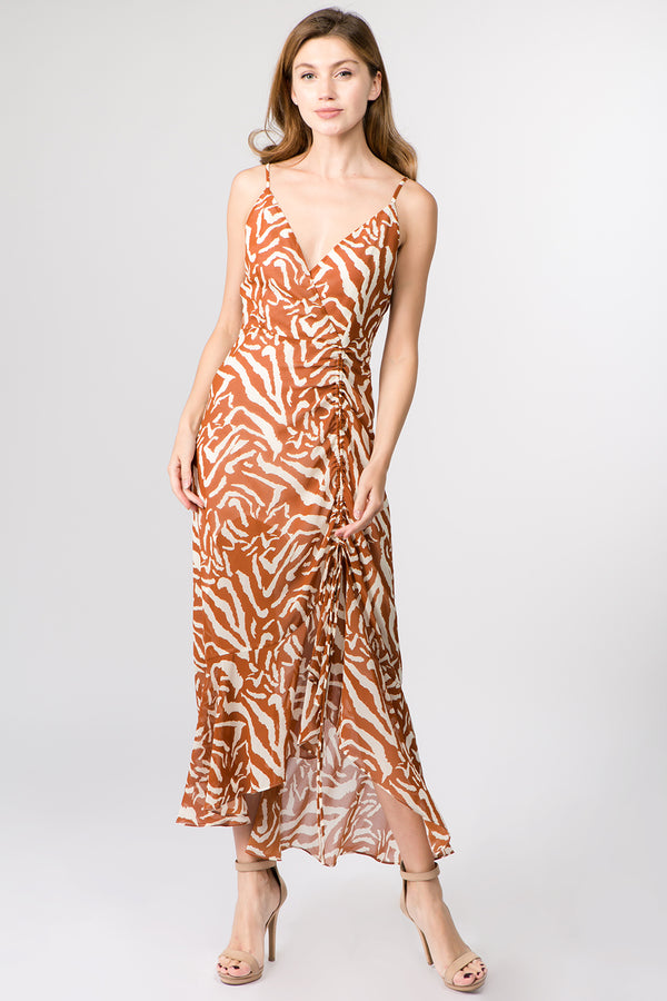 Tiger Print Drawstring Maxi Dress