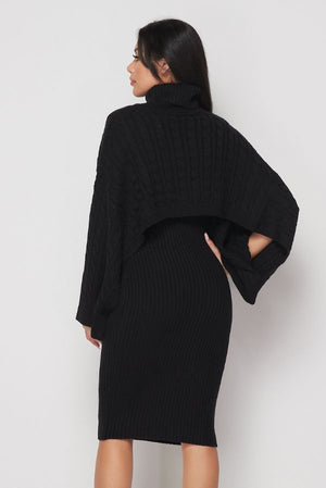 Wide Sleeve Turtleneck Sweater Dress