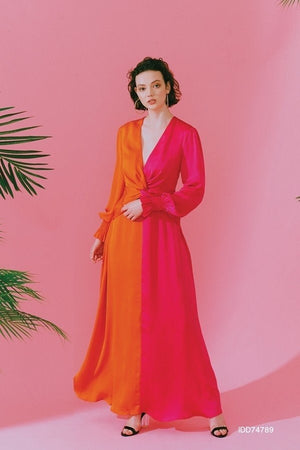 Satin Colorblock Maxi Dress